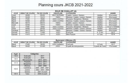 Reprise des cours saison 2021-2022